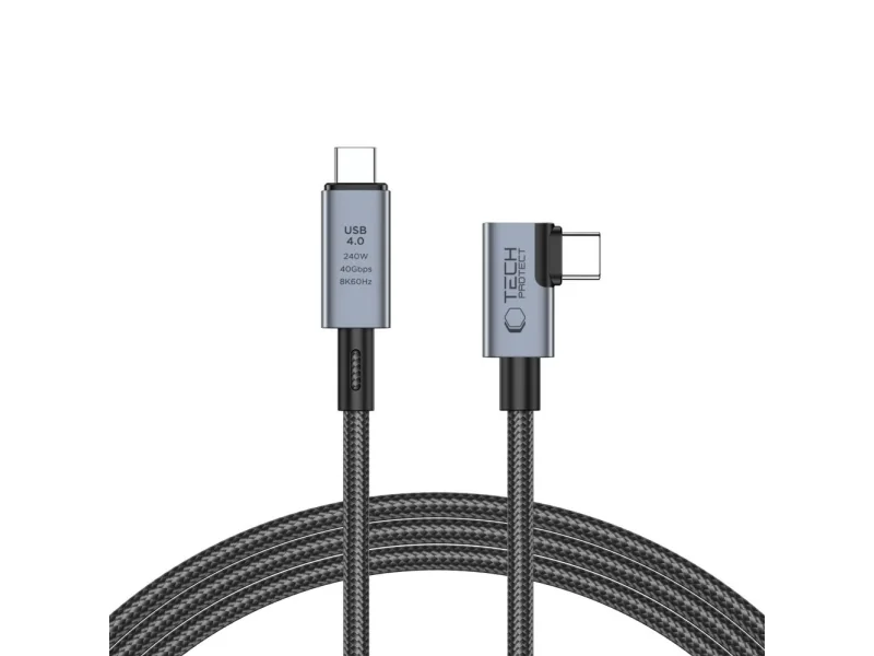 Tech-Protect UltraBoost Max L USB-C 4.0 (suora) / USB-C 4.0 (kulma) PD 240W 8K 40Gbps 1.5m kaapeli - harmaa