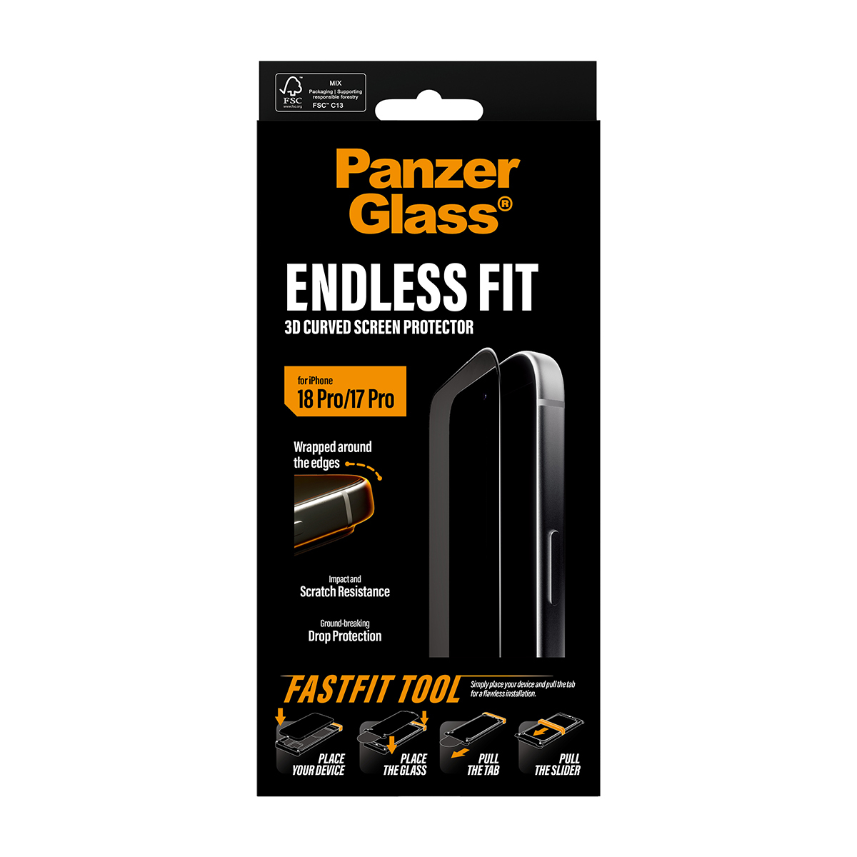 PanzerGlass 3D Curve Screen Protector iPhone 18 Pro | 17 Pro w. FASTFIT IN-A-BOX