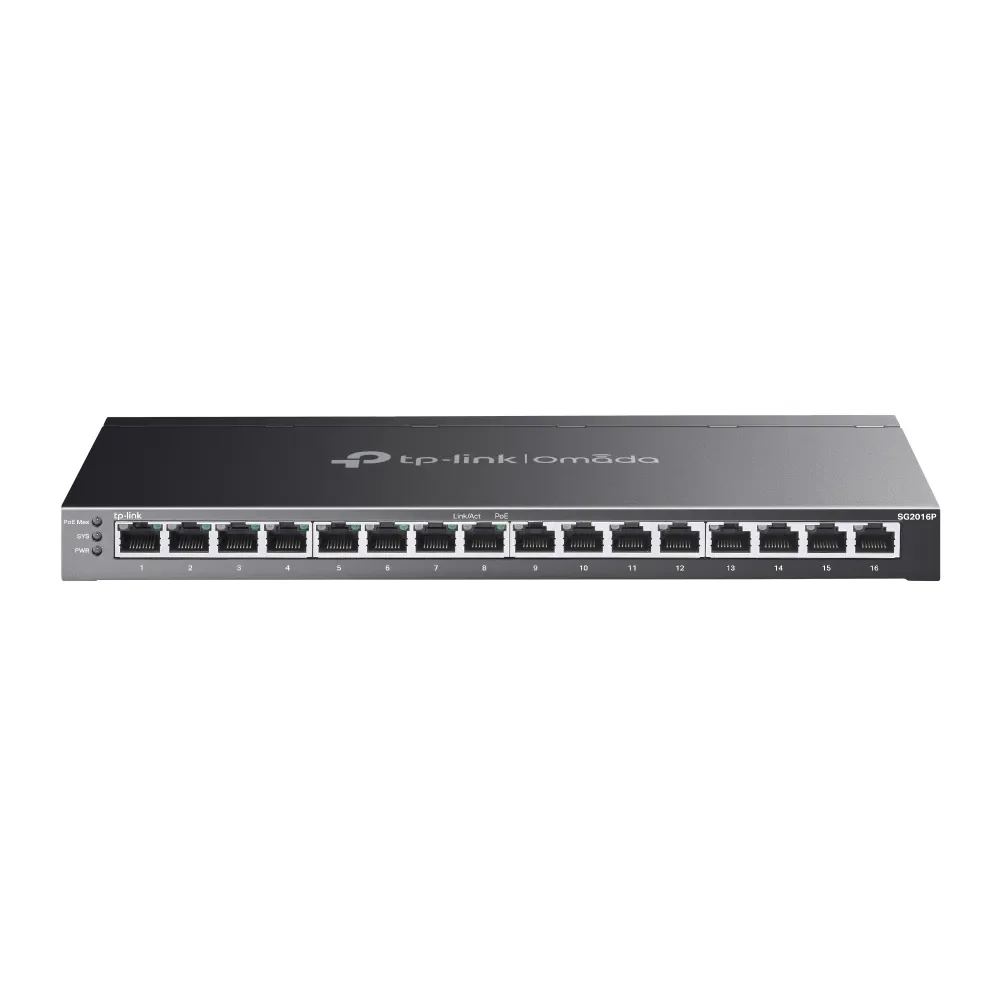 TP-Link JetStream TL-SG2016P - Hallittava 16-porttinen Gigabitin Ethernet-kytkin 8-porttisella PoE+:lla, musta