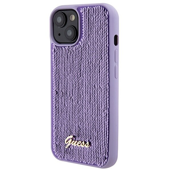 GUESS Sequin Script Metal case for iPhone 15 - purple