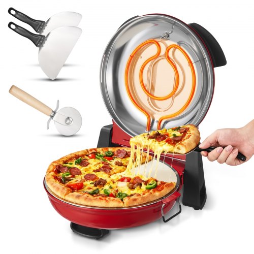 VEVOR Pizza Oven, 304.8 mm Electric Pizza Maker, 1200W Electric Pizzas Cooker with Cordierite Stone, 5-Mode Temperature Control, Viewing Window for Precise Cooking, Heats up to 420°C, for Home (Red)