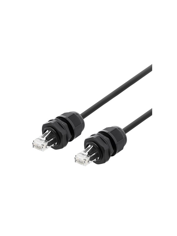 DELTACO S/FTP Cat6a laitekaapeli, 2m, IP68, PG13.5, musta