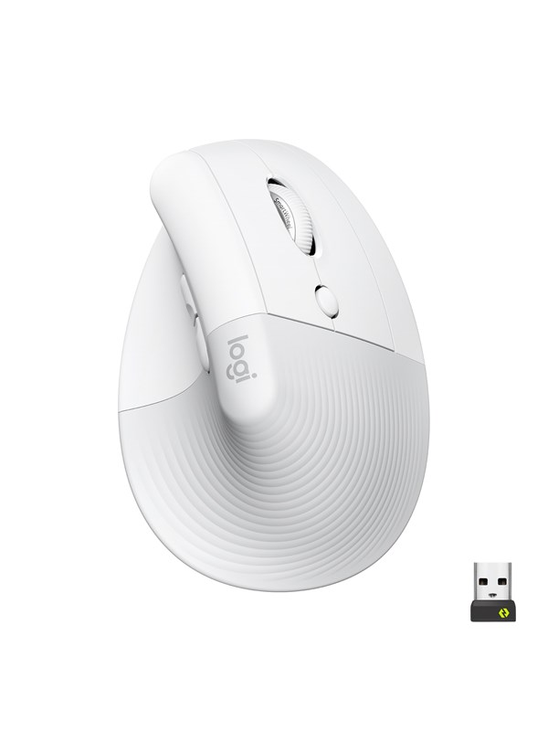 Logitech Lift Right Vertical - Valkoinen - Ergonominen hiiri - Optinen - 6 painiketta - Valkoinen