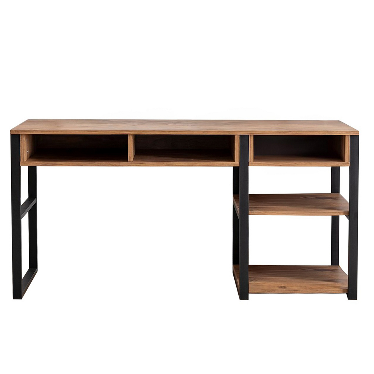 Norda Design Moderni opiskelupöytä metallijaloilla, pähkinä & musta, 150 x 75,8 x 58,4 cm | 100 % melamiinipinnoitettu | tyylikäs & toimiva