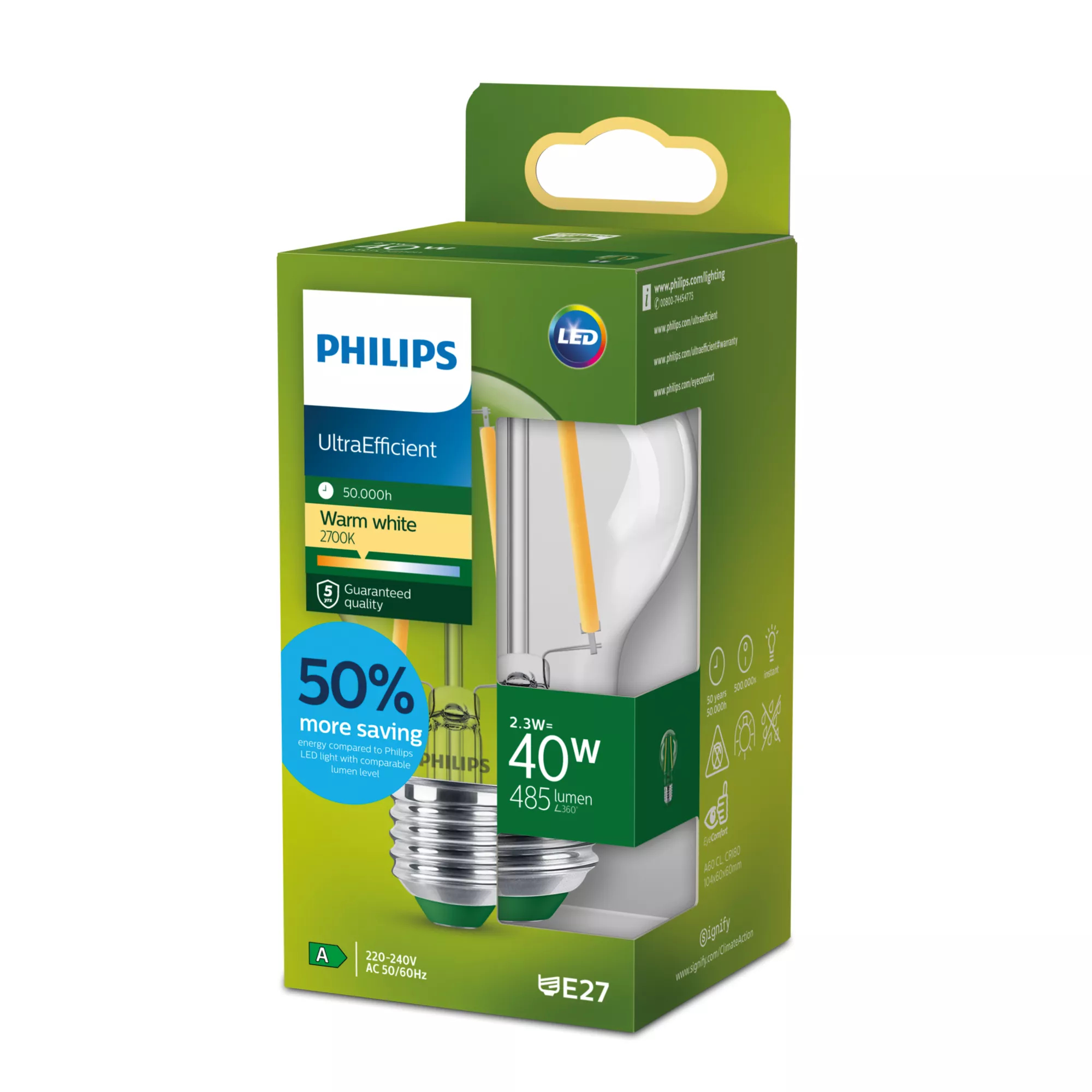 Philips LED-lamppu Standard 2.3W/827 (40W) Clear E27
