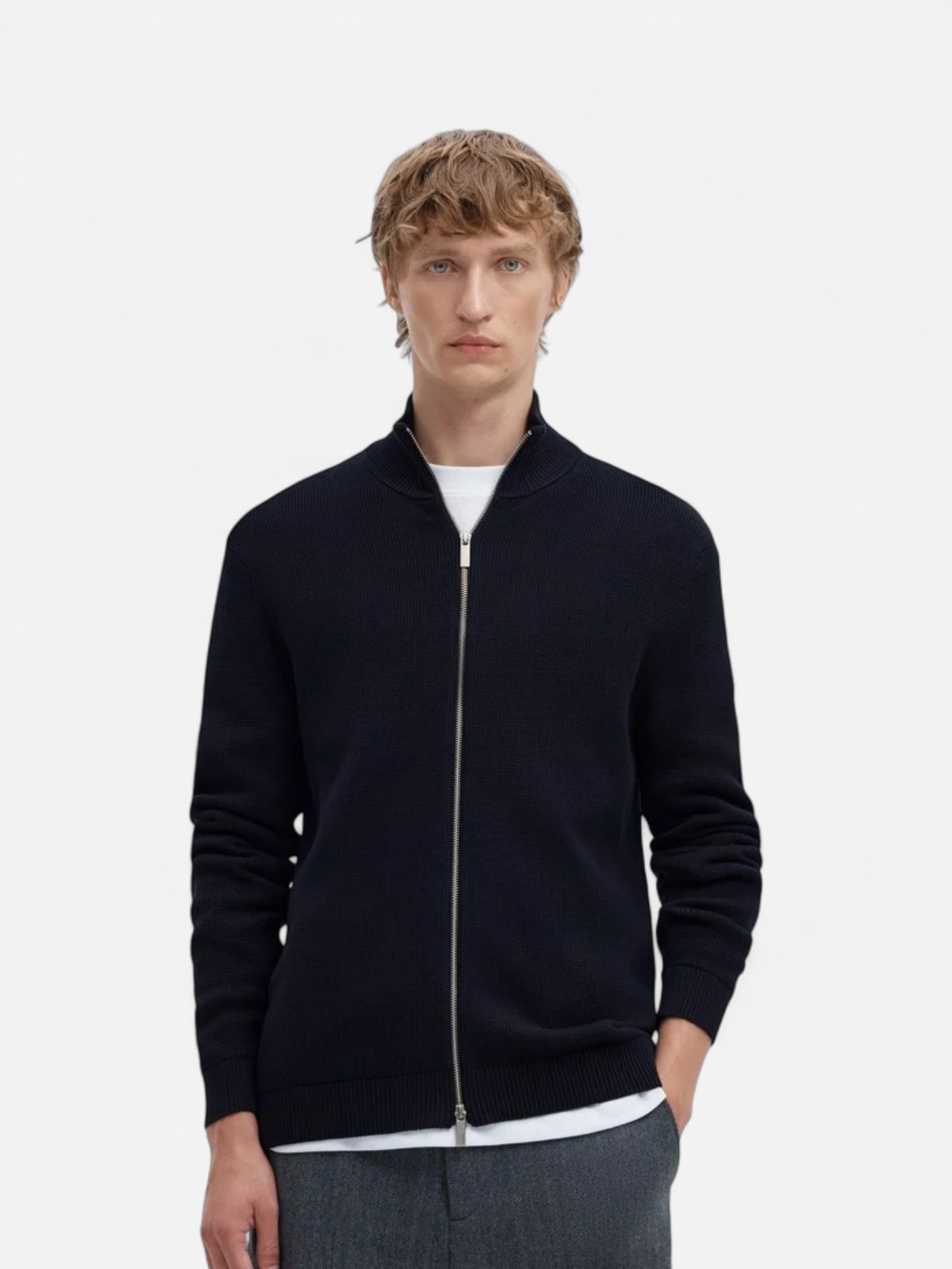 Selected miesten neuletakki Dane Ls Knit Reg Structure Full Zip, Sky Captain