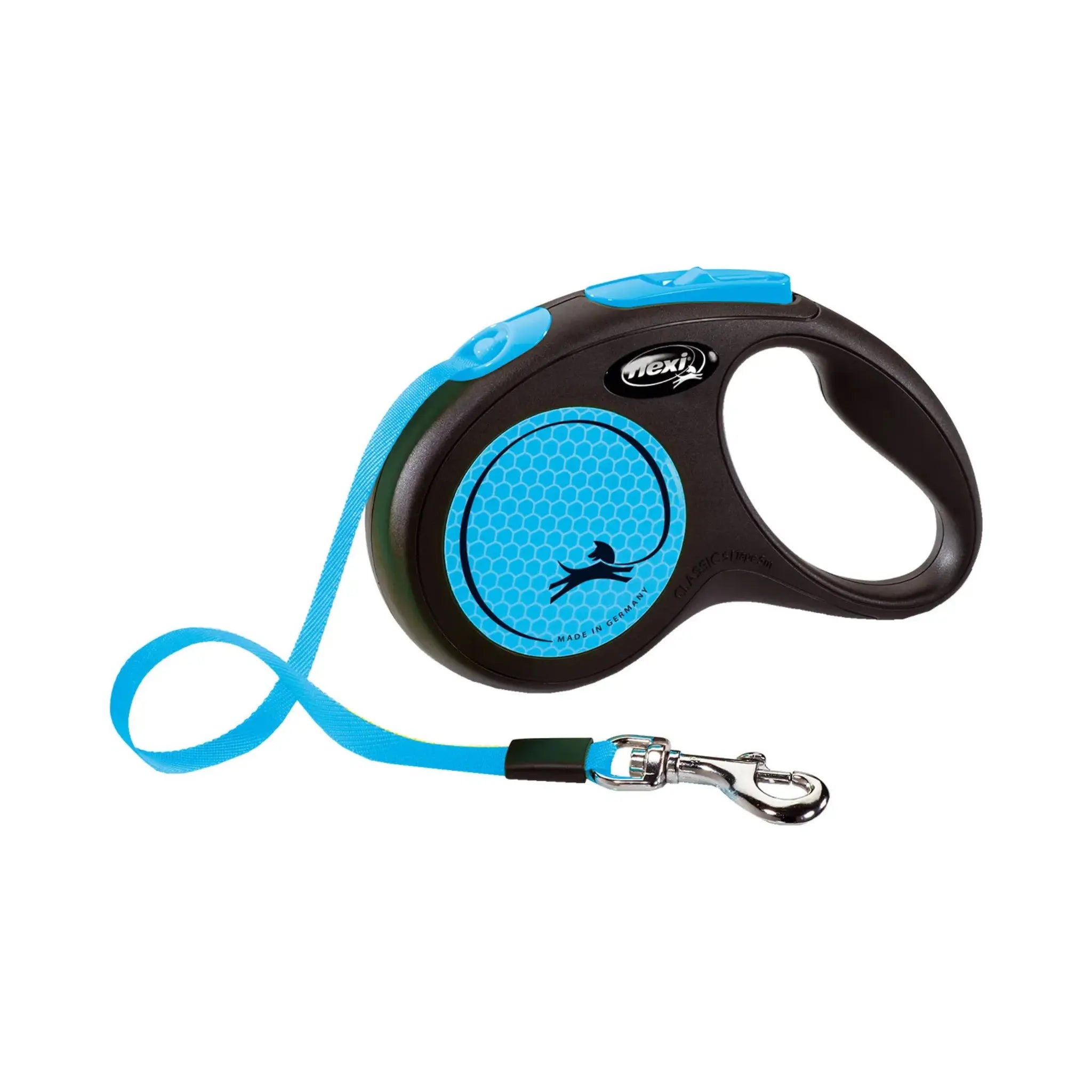 Flexi New NEON - kelatalutin S, 5m 15kg musta/neon sininen