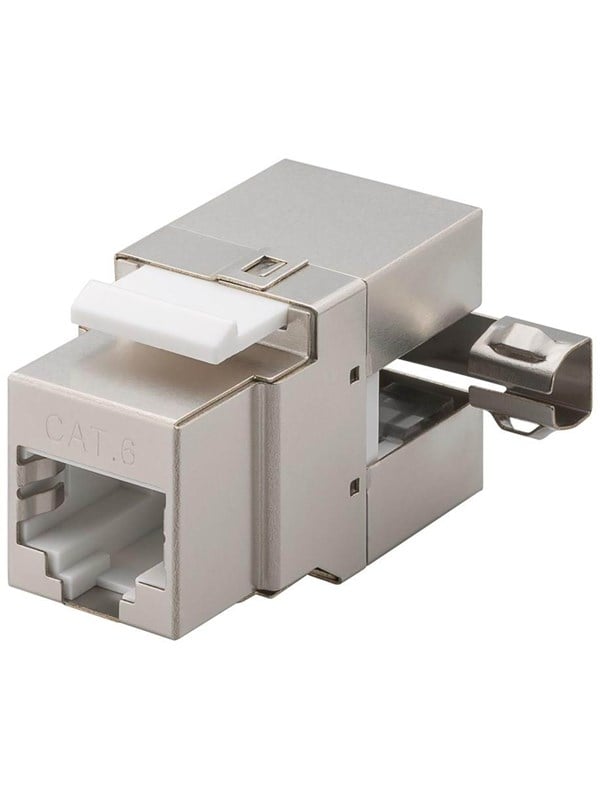 Goobay Keystone-modul RJ45 CAT 6, STP, 250 MHz 17,4 mm bred, klämlist för IDC-montering (verktygsfri), 90° vinklad utgång