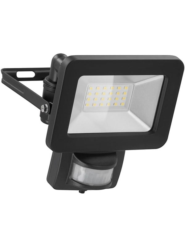 Goobay LED-strålkastare för utomhusbruk, 20 W, med rörelsedetektor med 1700 lm, neutralt vitt ljus (4000 K), PIR-sensor med ON/OFF-funktion och M16 kabelgenomföring, lämplig för utomhusbruk (IP44)