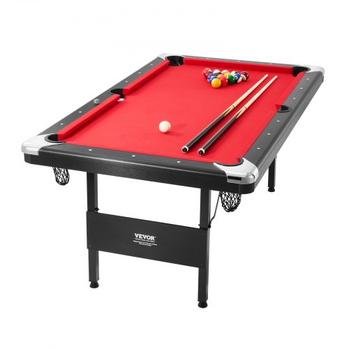 VEVOR Billiards Table, 192 cm Pool Table, Portable Foldable Space-Saving Table, Billiard Table Set Includes Balls, Cues, Chalks and Brush, Black with Red Cloth, Perfect for Family Game Room Kid Adult
