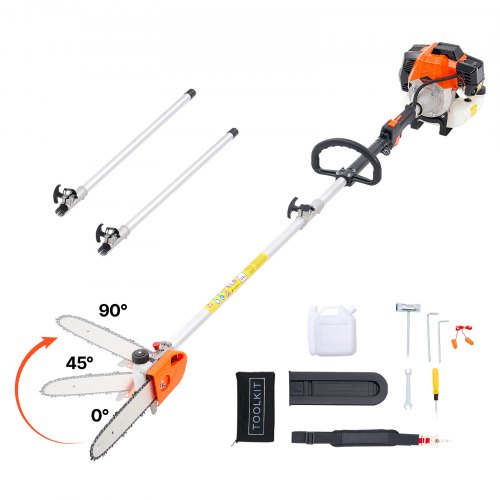 VEVOR Gas Pole Saw, 43CC 2 Stroke Gas Powered Pole Saws with 25.4 cm Cutting Bar, Cordless Tree Trimmer with Rotatable Head, 2.1 to 3.6 m Extendable, Powerful Chainsaw for Tree Trimming Pruning