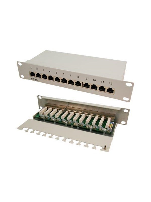 Patch-paneeli 12-porttinen Cat6 10" telineeseen U1 Grey