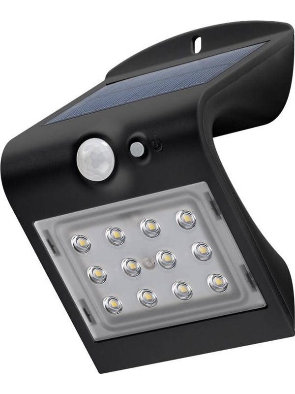 Goobay LED soldriven vägglampa med rörelsedetektor, 1,5 W neutral vit belysning för husingångar, garageportar och trappor