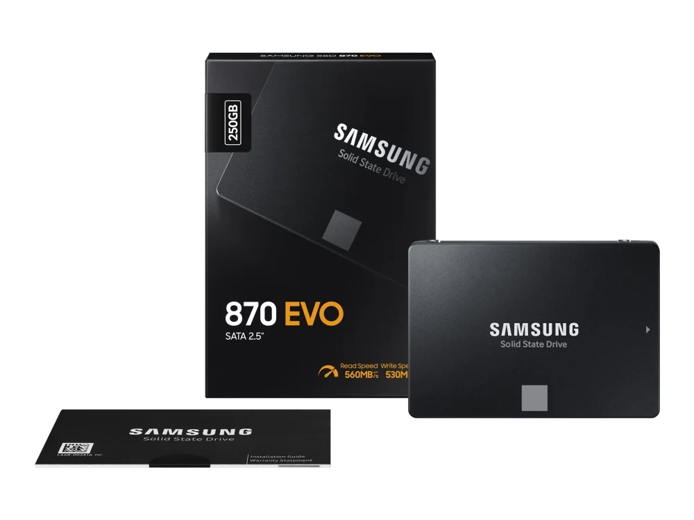 Samsung 870 EVO MZ-77E250B - SSD - krypteret - 250 GB - sisäinen - 2,5 - SATA 6Gb/s - puskuri: 512 MB - 256-bittinen AES - TCG Opal-salausmenetelmä