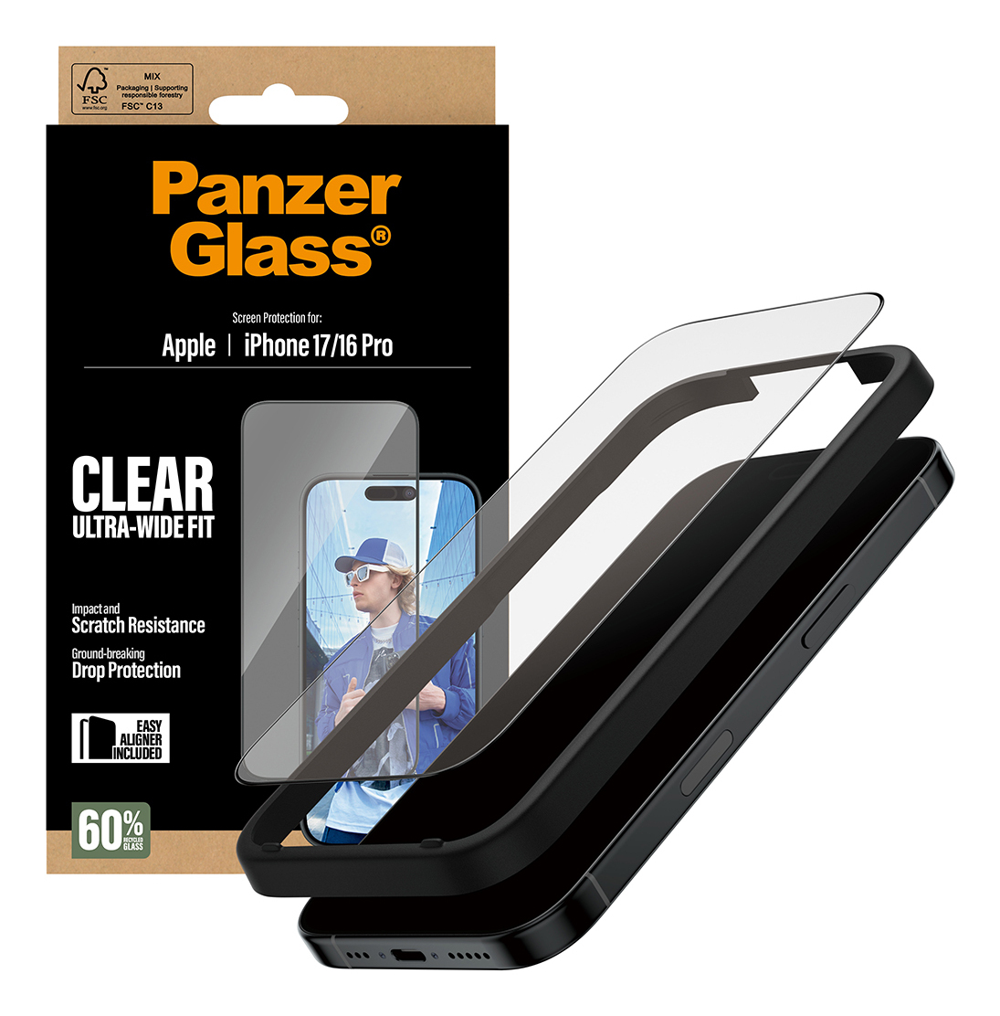 PanzerGlass Screen Protector iPhone 17 | iPhone 16 Pro | Ultra-Wide Fit w. EasyAligner