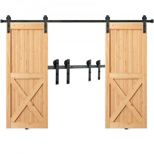 VEVOR 243.8 cm Sliding Barn Door Hardware Kit, 149.7 kg Heavy Duty Barn Door Track Kit for Double Doors, Fit 112-131 cm Total Width and 3.3-4.6 cm Thick 2 Door Panels, with Smooth & Silent Pulley (I Shape)