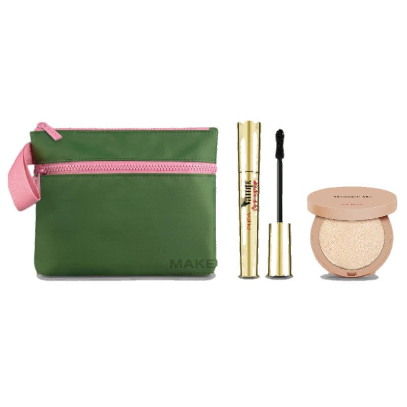Pupa set Vamp Forever Mascara & Wonder Me Glow — ripsiväri 9ml + korostuspuuteri 7.5g + pussukka