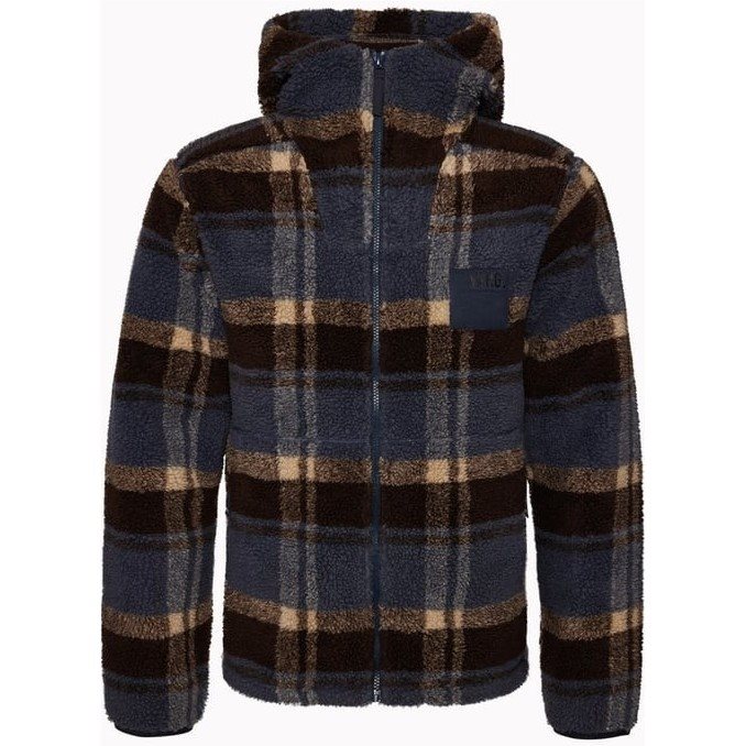 Varg M Funäs Pile Hood Earthy Blue Check - L