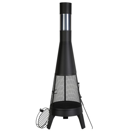 VEVOR Chiminea, 20 Inch Outdoor Wood Burning Firepit, Conical Fireplace for BBQ & Warming, Outside Wooden Fire Pit with Grill Mesh, Chimney Coat & Rustproof Chiminea Lid, for Patio, Garden, Backyard