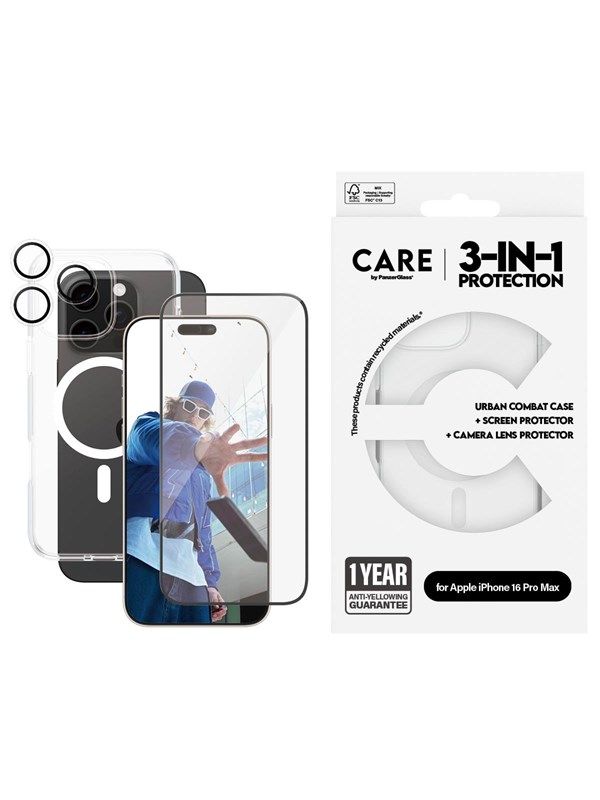 CARE by PanzerGlass - Lippulaiva 3-in-1 -paketti - iPhone 16 Pro Max