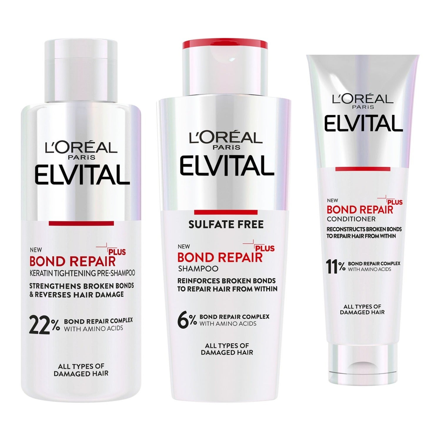 L'Oréal Paris Bond Repair Hair Restoration Set Pre-Shampoo 200ml, Shampoo 200ml, Conditioner 150ml - 550 ml