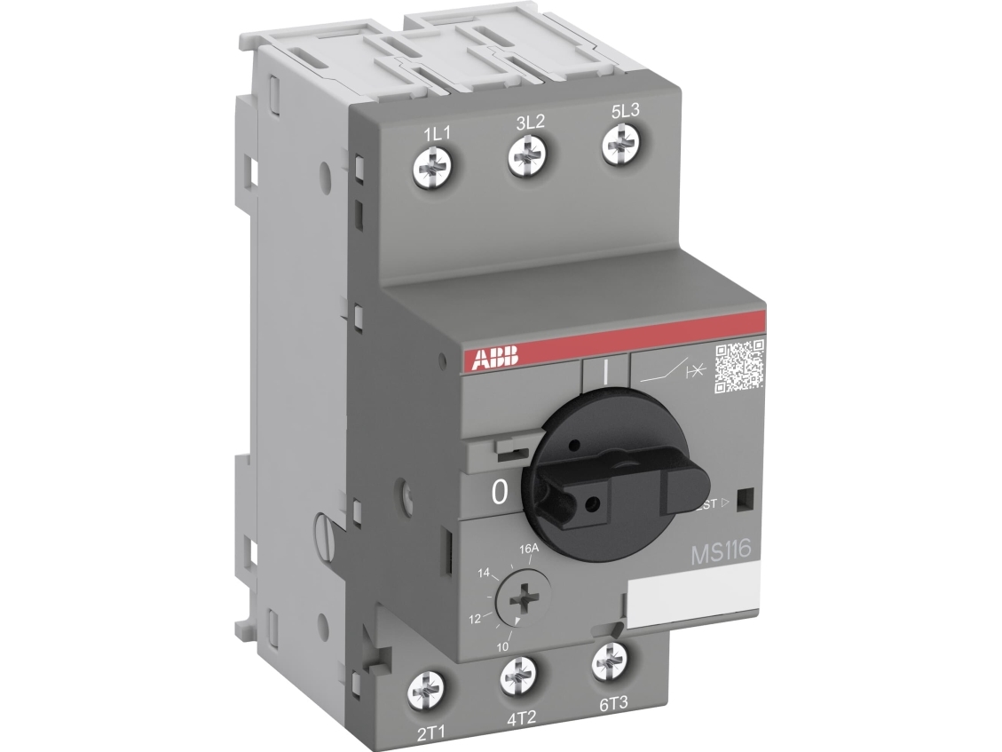 ABB:n käsikäyttöinen moottorinsuoja MS116 3-napainen asetusalue 2,5-4,0A 400VAC:ssa 50 kA Ruuviliitin