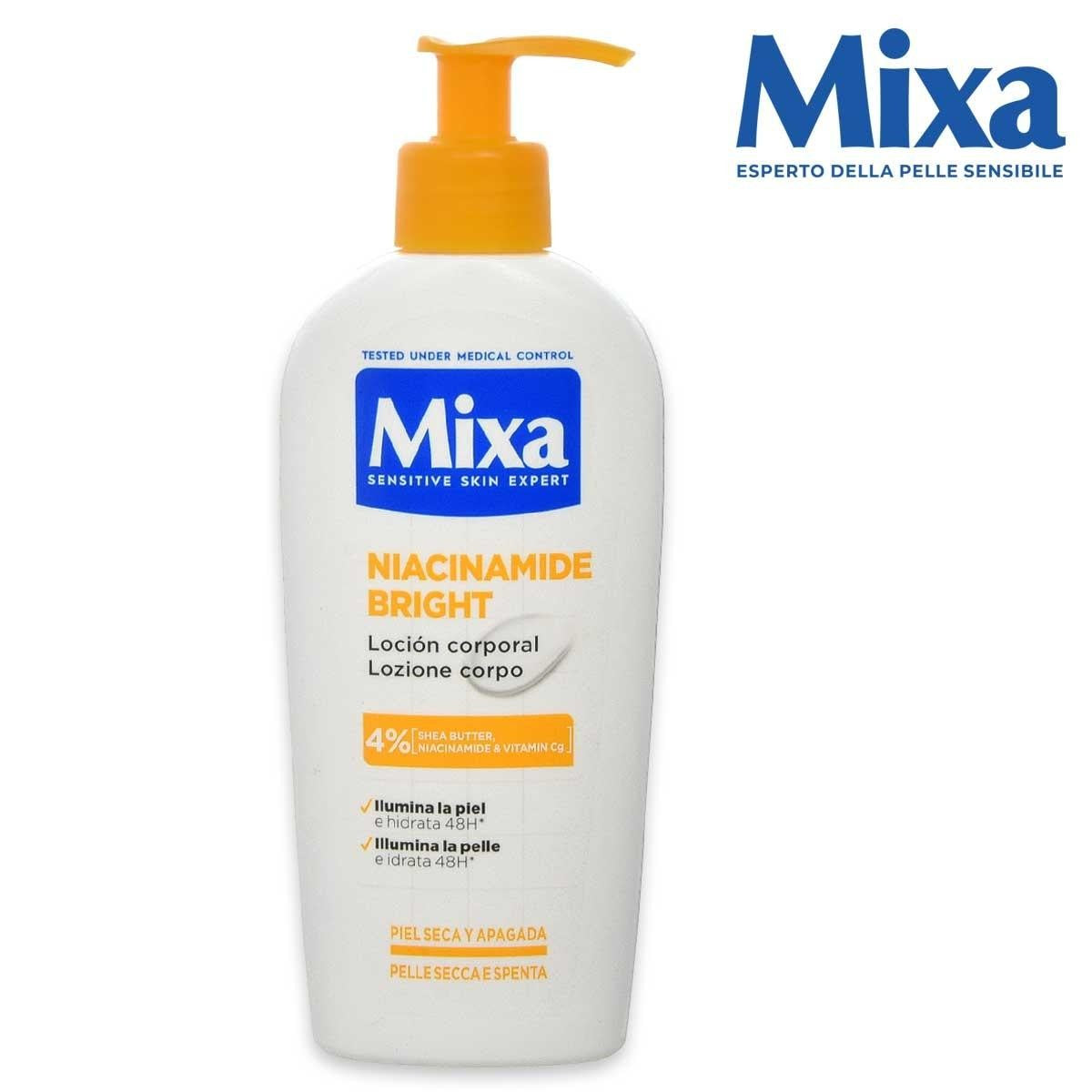 Mixa Cica Body Niacinamide Bright Anti-täplävoide kuivalle ja samealle iholle Pumppu 250 ml