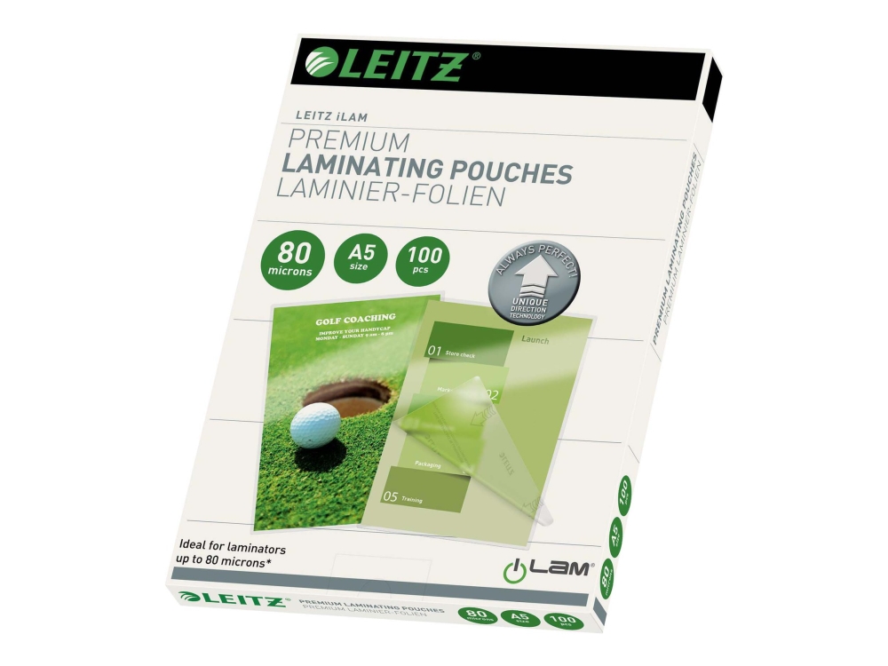 Leitz - 100 - kiiltävä, kristallinkirkas - A5 (148 x 210 mm) laminointipussit