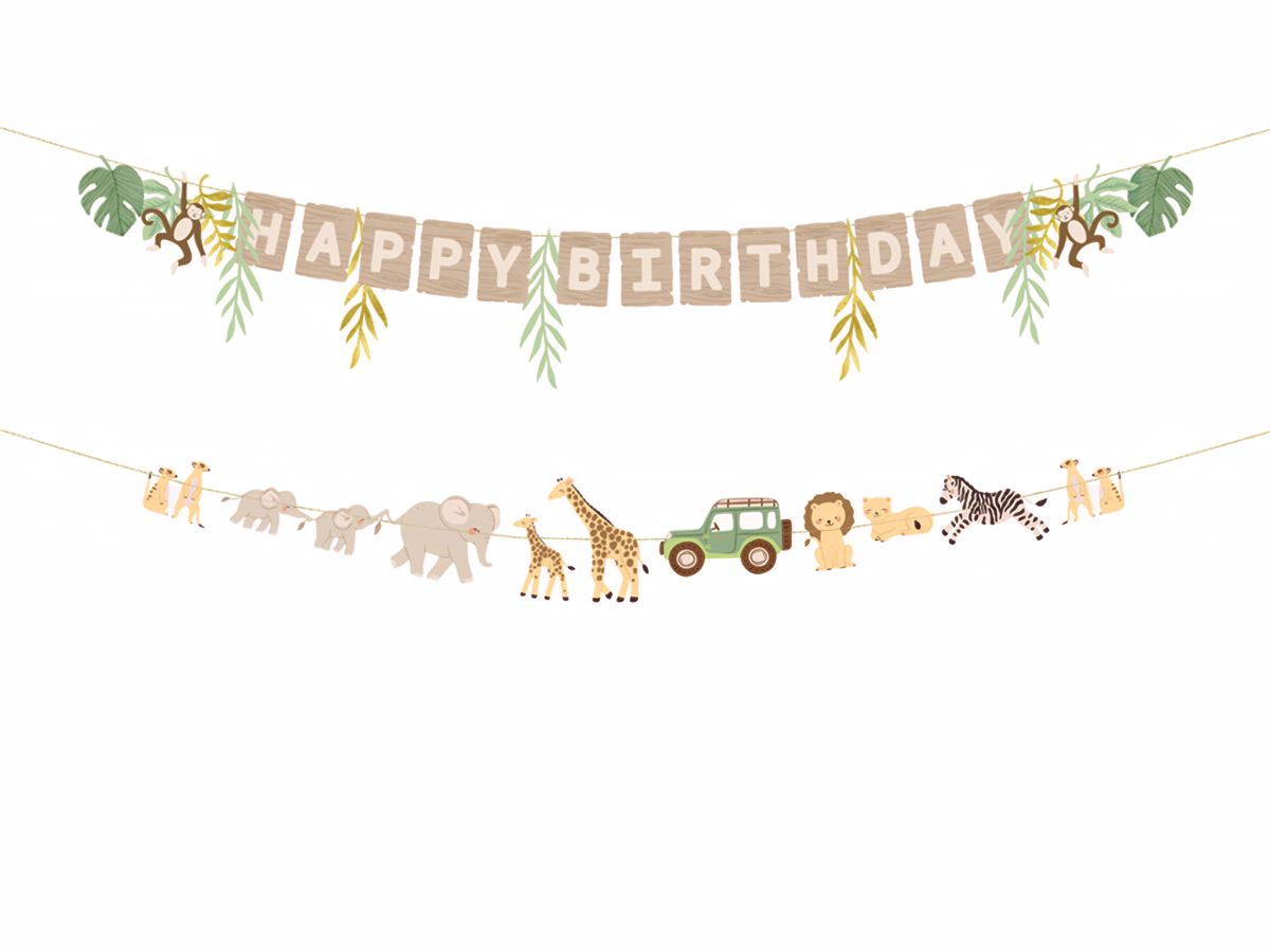 Banneri - Happy Birthday, safari, 180 cm