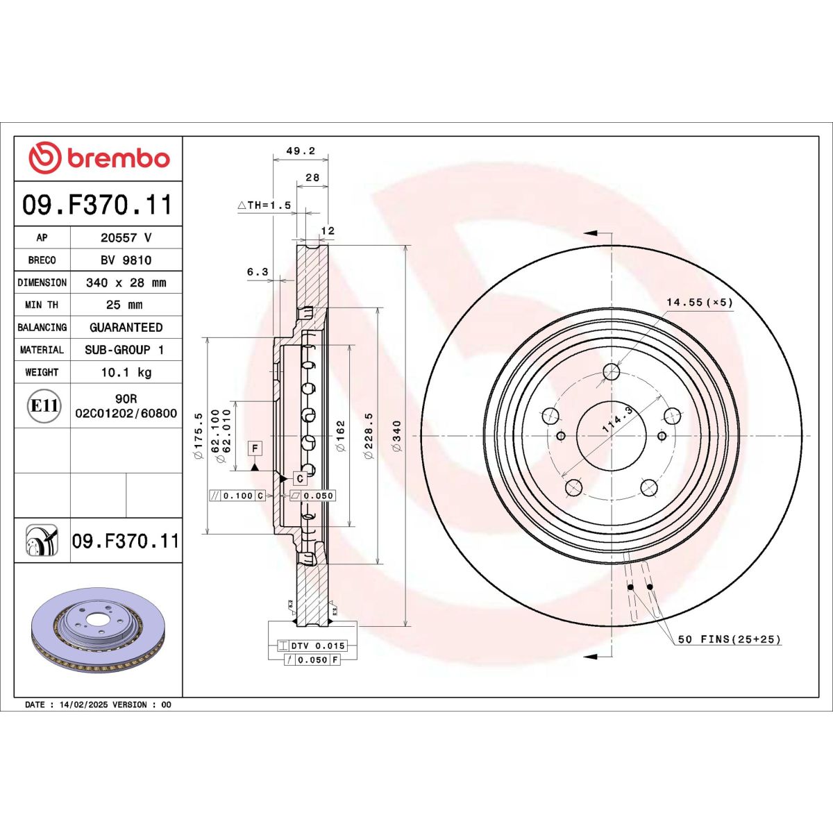 Jarrulevy BREMBO 09.F370.11