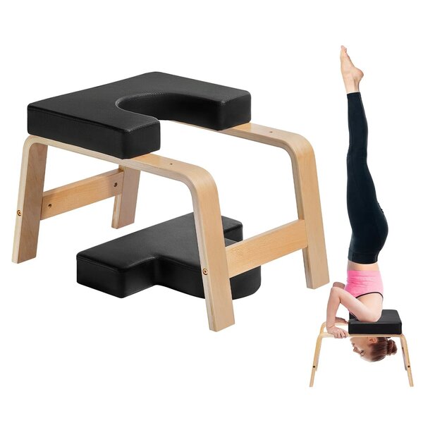 VEVOR Yoga Headstand Bench, 300 lbs Capacity Yoga Inversion Chair for Family Gym, Headstand Trainer with Wood Frame & PU Pad, Stand Yoga Stool for Strength Balance Training, Relieve Fatigue, Black