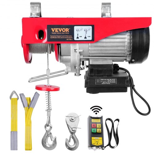 VEVOR Electric Hoist, 798 kg Lifting Capacity, 1450W 220V Electric Steel Wire Winch with Wireless Remote Control, 1219 cm Single Cable Lifting Height & Pure Copper Motor, for Garage Warehouse Factory