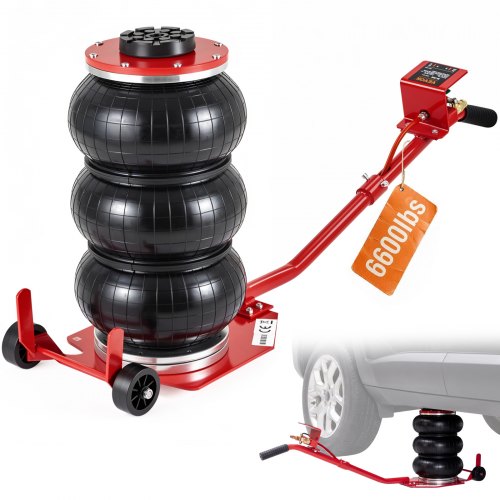 VEVOR Air Jack, 3 Ton/6600 lbs Triple Bag Air Jack, Airbag Jack with Six Steel Pipes, Lift up to 17.7 inch/450 mm, 3-5 s Fast Lifting Pneumatic Jack, with Long Handles for Cars, Garages, Repair, (Red)