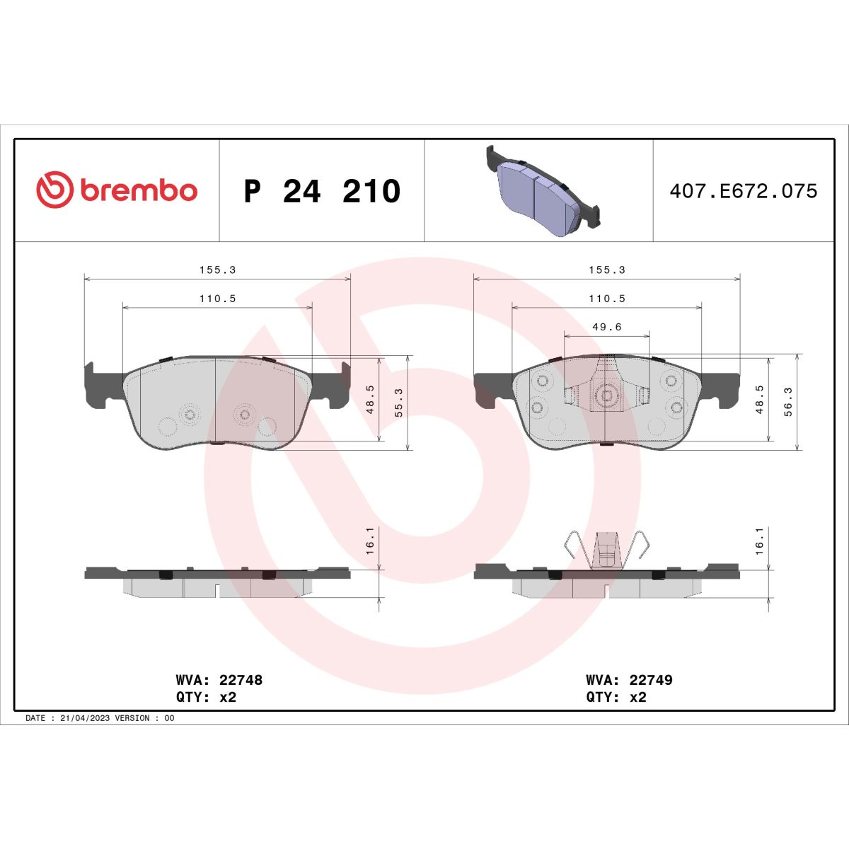 Jarrupalat, levyjarru BREMBO P 24 210