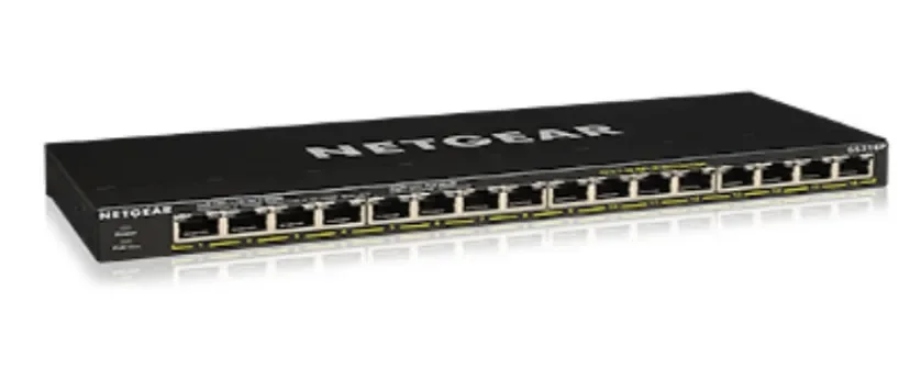 NETGEAR GS316P-100EUS - 16-porttinen Gigabit Ethernet Power over Ethernet Plus -hallitsematon kytkin, Musta