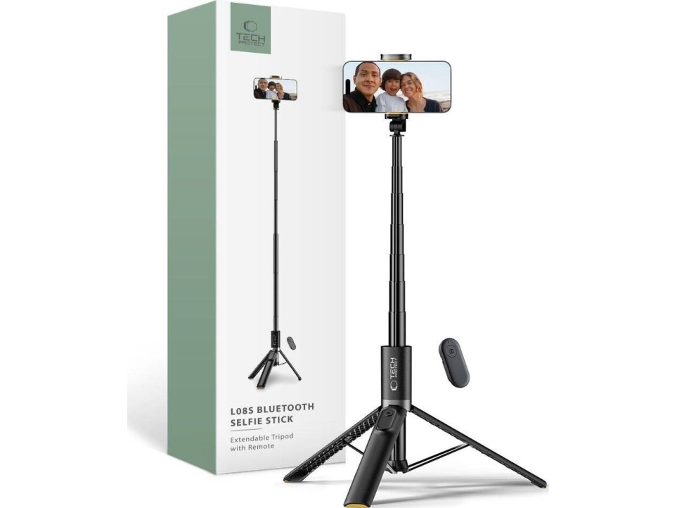 Tech-Protect L08S Bluetooth Selfie Stick with Remote Control Tripod up to 141cm - Black