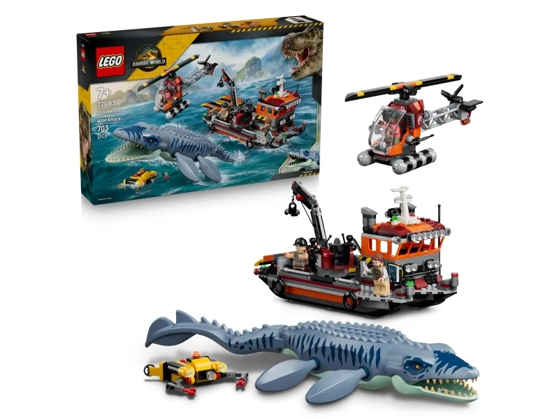 LEGO Mosasaurus-dinosaurus hyökkää veneen kimppuun