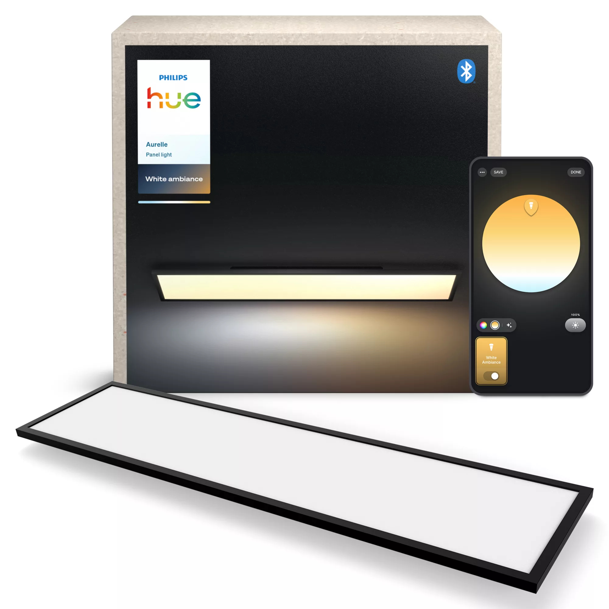 Philips Hue White ambiance Aurelle - Kattovalaisinpaneeli - LED - 300 x 1200 mm - 39 W - viritettävä valkoinen - 2200-6500 K - suorakulmio - musta kehys