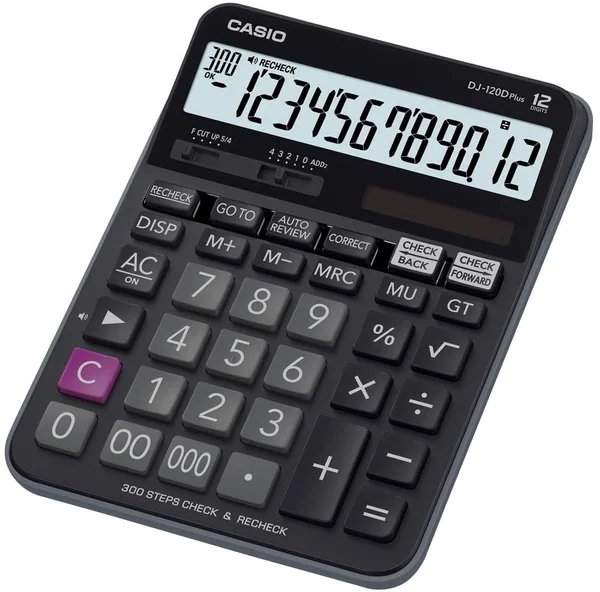 Casio DJ-120D Plus, Työpöytä, 12 lukua, Akku/Aurinko, Musta