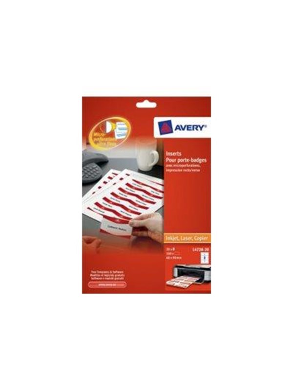 Avery L4728-20, Paperi, Valkoinen, 90 mm, 60 mm, 160 kpl