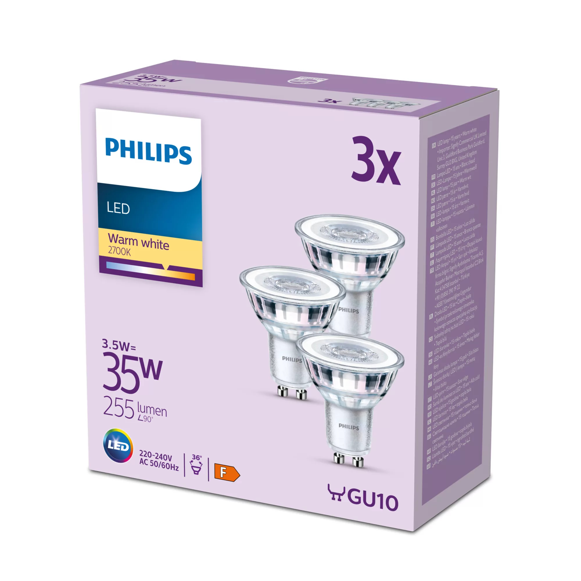 Philips LED-lamppu GU10 3.5W 255lm 827 kirkas 36° 3kpl 3kpl