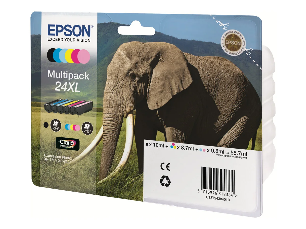 Epson 24XL T2438 -mustekasettipakkaus, musta/syaani/vaaleansyaani/magenta/vaaleanmagenta/keltainen, 6 kpl