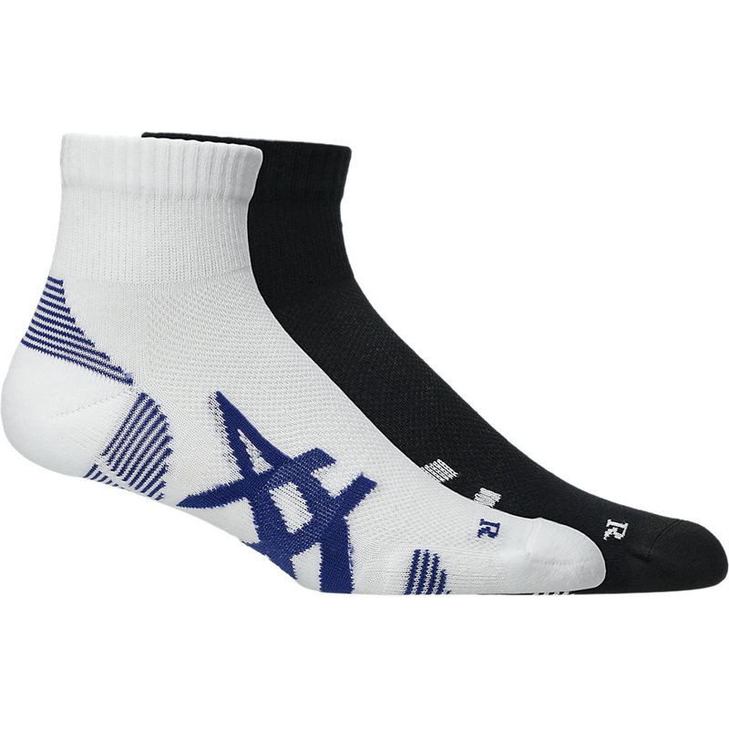 Asics 2 Pack Cushioned Run Quarter Sock Performance Black/Brilliant White - L