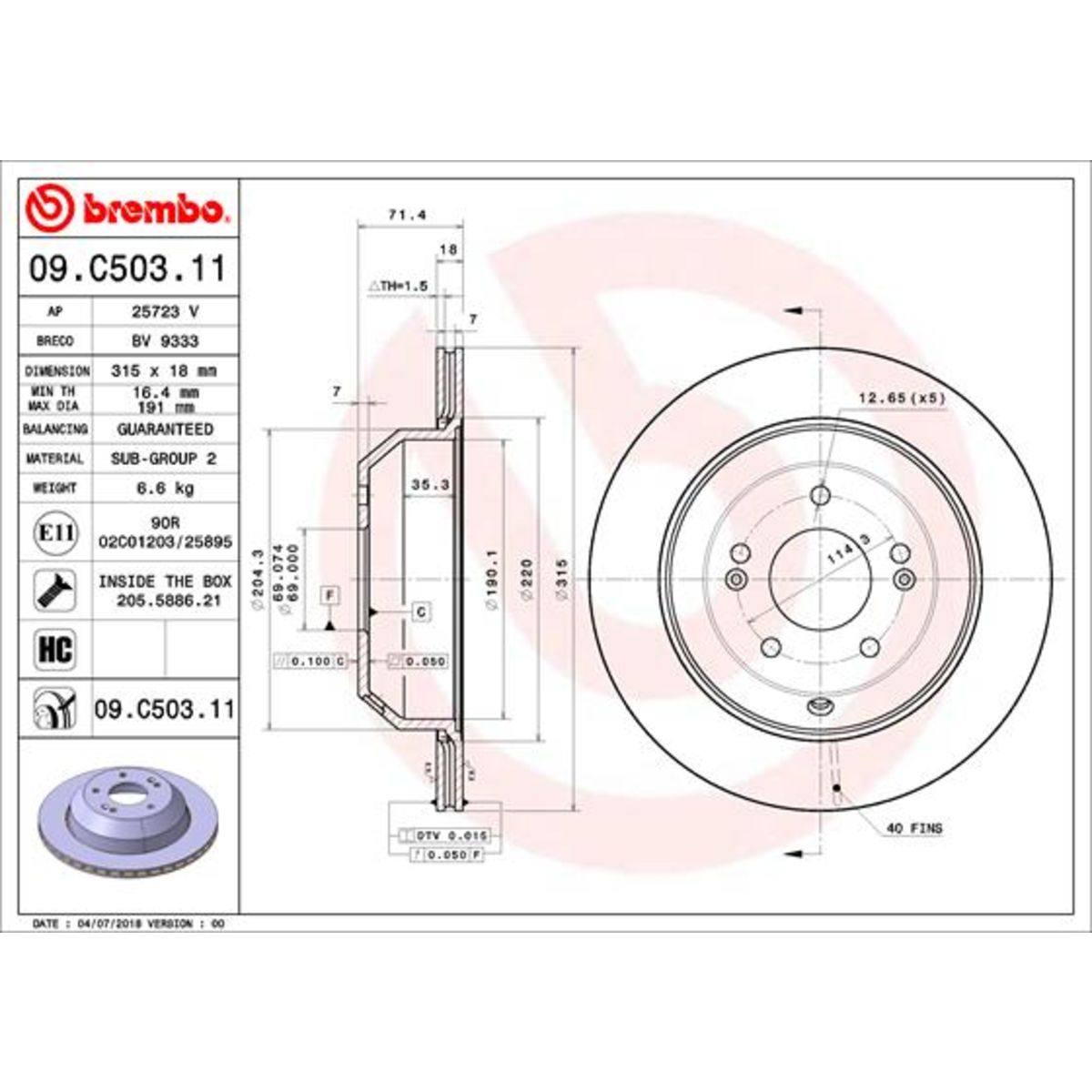 Jarrulevy BREMBO 09.C503.11