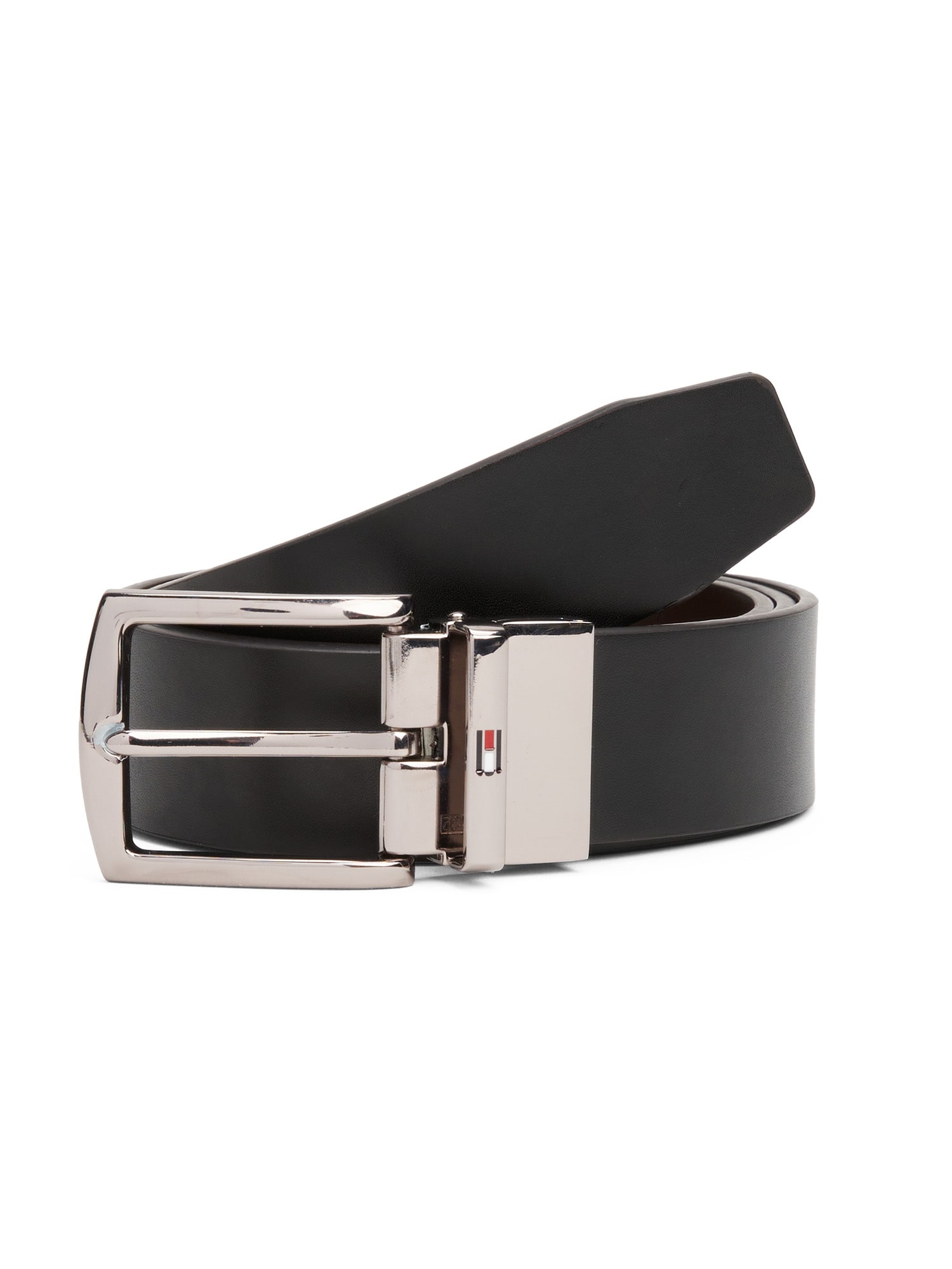 TOMMY HILFIGER Vyö 'Flag Rectangular Buckle Reversible' tummanruskea / musta
