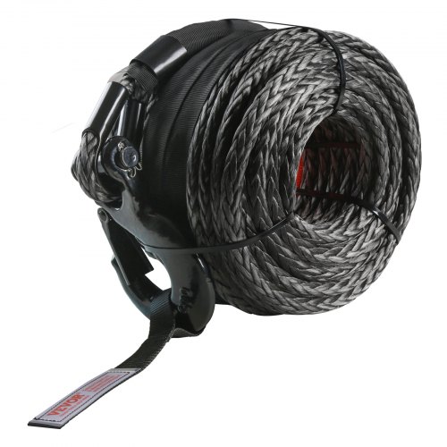 VEVOR Synthetic Winch Rope, 9.5 mm x 30.48 m 12,020 kg Synthetic Winch Line Cable Rope with Protective Sleeve + Forged Winch Hook + Pull Strap, Universal Fit for SUV, Large Off-Road Vehicle, Truck