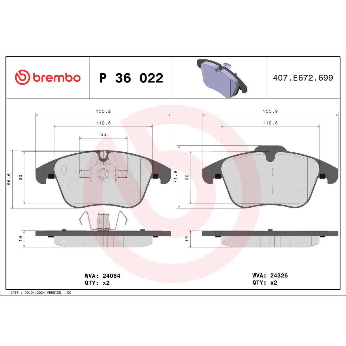Jarrupalat, levyjarru BREMBO P 36 022