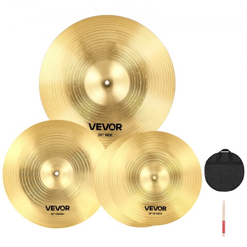 VEVOR Cymbal Pack 3 Pieces Cymbals Drum Set 355/400/505 mm (14 16 20 Inches) Cymbals for Drum
