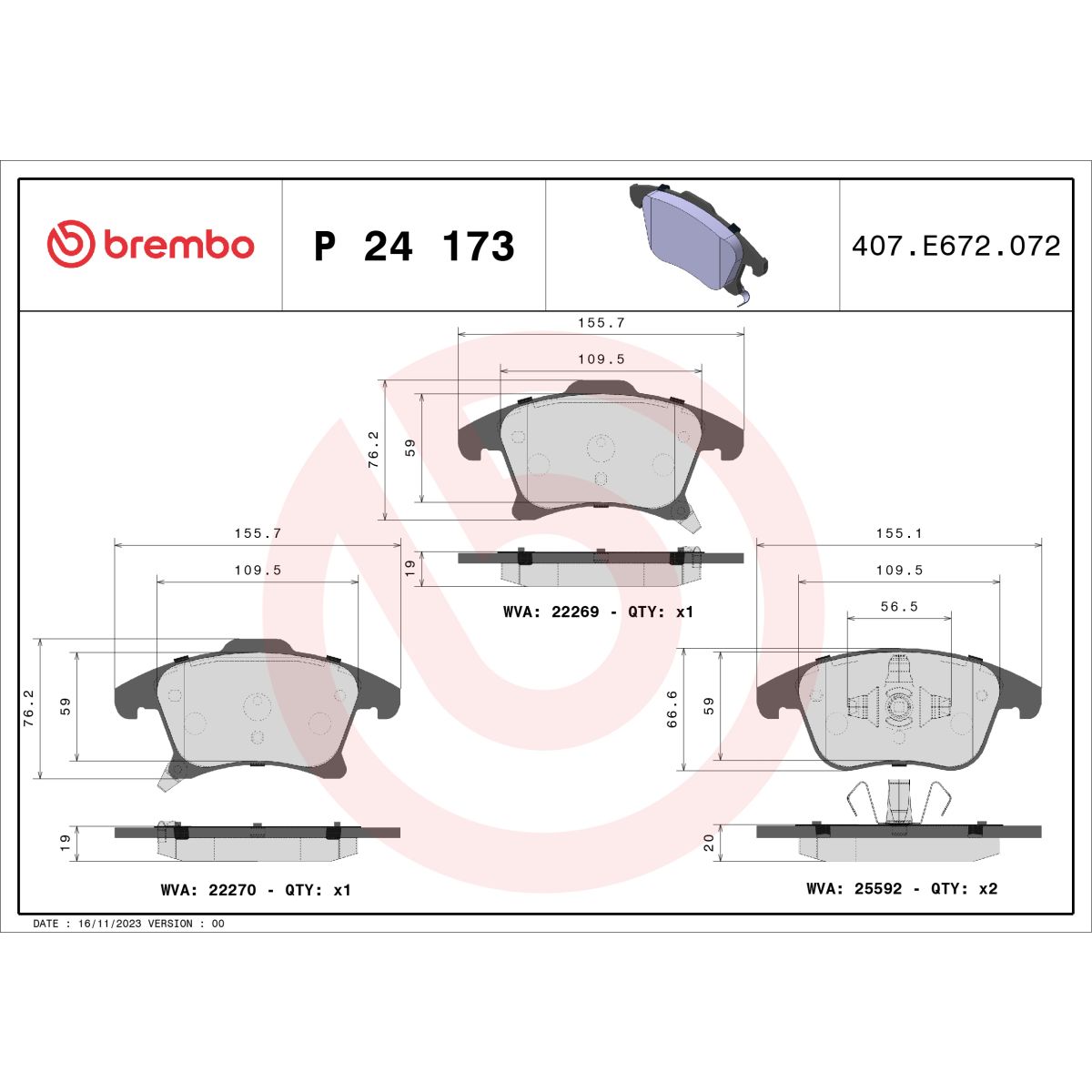 Jarrupalat, levyjarru BREMBO P 24 173