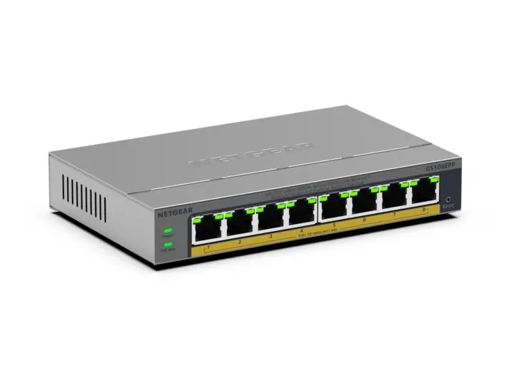 NETGEAR GS108EPP-100EUS - Kytkin, Harmaa